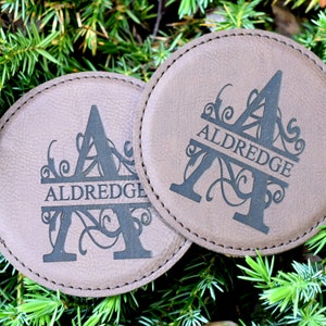 Housewarming Gift, Engraved Leatherette Coasters, Personalized Wedding Coasters, Coaster Set of 6, Wedding Gifts for Couple, Drink Coasters