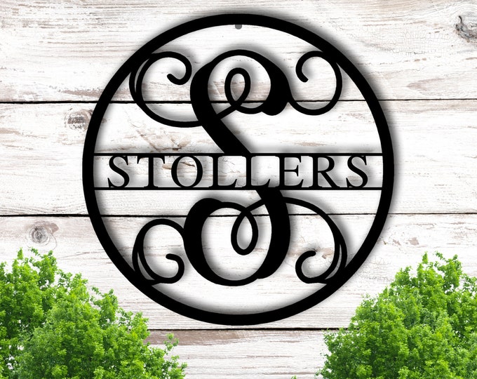 Custom Family Name Metal Sign, Initial Sign, Metal Monogram Sign, Door Hanger, Last Name Sign, Metal Wall Art, Metal Decorative Wall Art