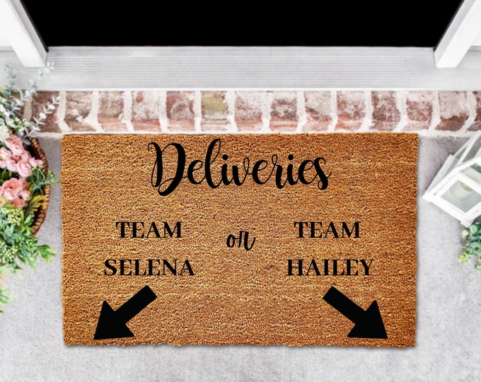 Team Selena Doormat, Team Hailey Doormat, Hailey Bieber, Kylie Jenner, Justin Bieber, Fun Doormat, Outdoor Decor, coir doormat, Funny Decor