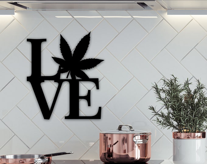 Square Love With Peace Sign, Metal Steel Wall ArRt, Custom Wacky Hippie Art, Weed Love Peace Decor Ideas, Multiple Color and Size Options,