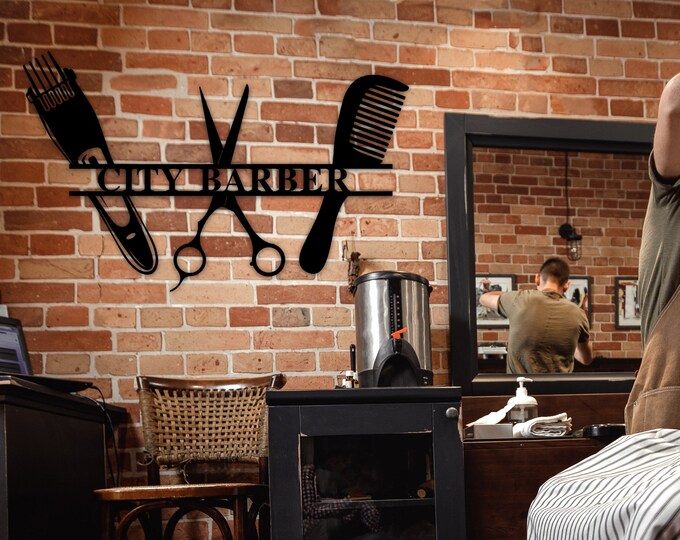 Metal hair Stylist Sign, Personalized Salon, custom Business Decor, Custom Metal Sign Booth, hair Stylist Gift, Scissors Clippers Comb Name
