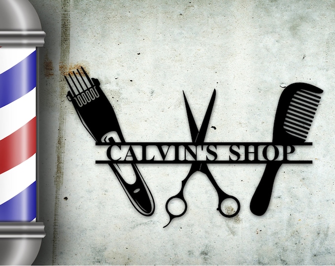 Barber Shop Sign, Barber Shop Decor, Custom Business Sign, Handmade Business Metal Sign, Personalized Metal Barber Sign, Vintage Style Sign