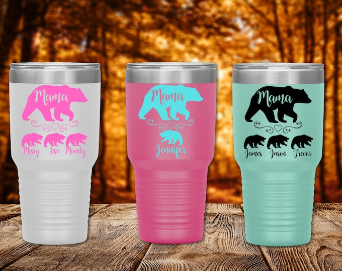 Mama Bear Personalized Tumbler, Add up to 4 Mama Bear Cubs, Perfect Custom Gift for Moms, Mother's Day Personalized Gift, Custom Colors