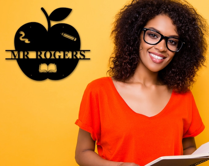 Teacher Gift, Apple Sign For Teachers, Gift For Teacher, Classroom Decor, Unique Teacher Gift, Custom Metal Teacher Sign, Apple Teacher Sign