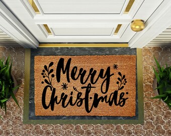 Merry and Bright doormat, Christmas decor, personalized doormat, holiday doormat, welcome mat, front doormat, winter decor, custom doormat