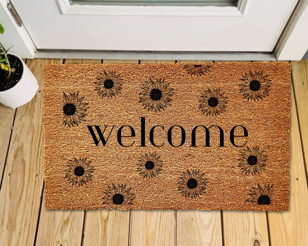 Sunflower Doormat, Flower Bouquet Flocked Coir Outdoor Mat