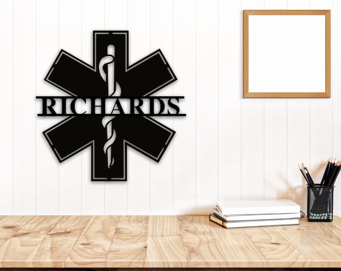 Personalized EMT Metal Name Sign, EMS Paramedic Custom Metal Wall Hanger, Gift For Medic, First Responder Gifts Custom Medical Field Gift