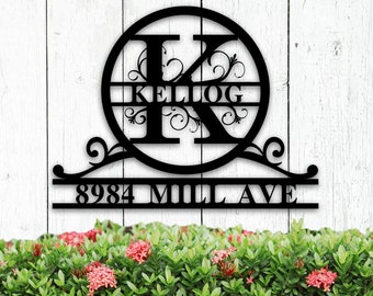 Personalized Family Name Monogram Sign, Metal Monogram Sign, Monogram Initial & Name Sign, Housewarming Gift, Wedding Gift, Door Hanger Sign