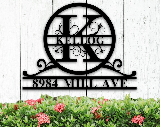 Personalized Family Name Monogram Sign, Metal Monogram Sign, Monogram Initial & Name Sign, Housewarming Gift, Wedding Gift, Door Hanger Sign