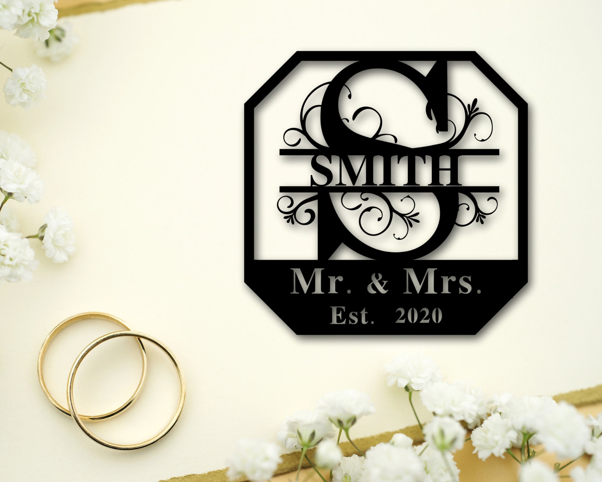 Personalized Mr and Mrs Circle Monogram Metal Sign