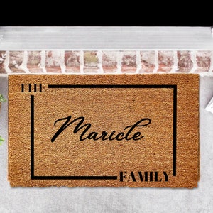 Paillasson de nom de famille personnalisé, cadeau de mariage, paillasson personnalisé personnalisé, cadeau de clôture, paillasson de bienvenue, paillasson d'entrée, tapis monogramme, extérieur