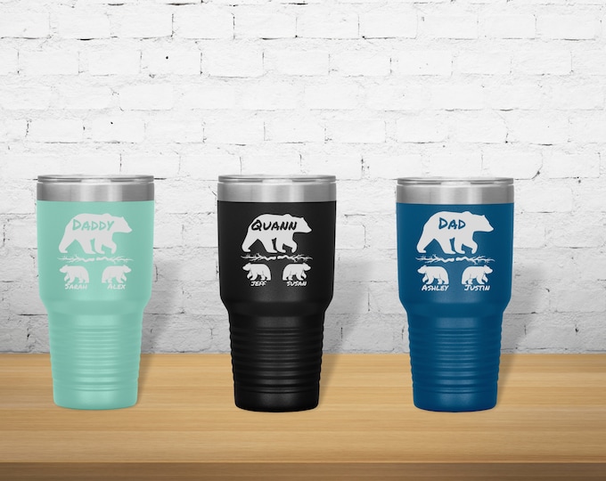 Papa Bear Personalized Tumbler, Add up to 4 Papa Bear Cubs, Perfect Custom Gift for Dad, Father's Day Personalized Gift, Gift Ideas For Dad