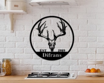 Deer Last Name Sign, Metal Deer Sign, Antler Wall Sign, Hunting Present, Man Gift, Deer Family Name Sign, Hunter Valentines Gift, Camp Sign