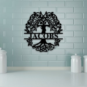 Last Name Metal Sign, Family Name Sign, Tree of Life Sign, Tree Sign, Personalized Metal Wall Decor, Welcome Sign for Front Porch for Home