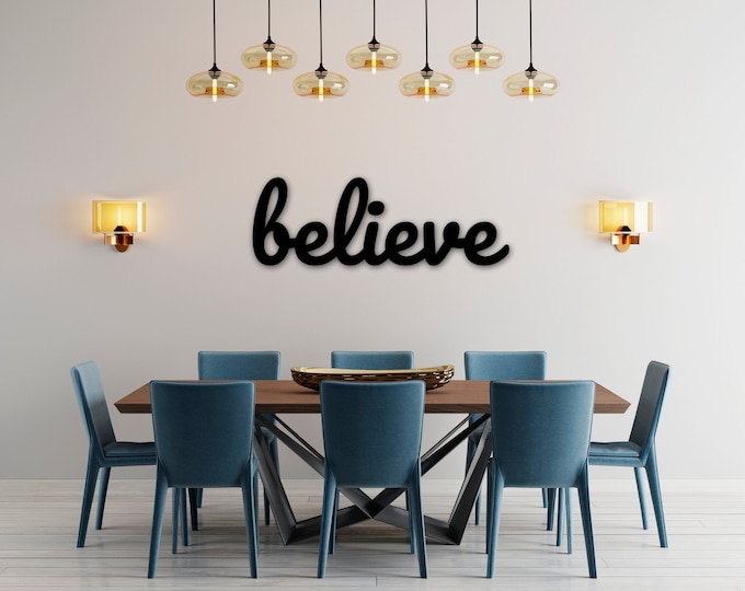 Believe Sign, Believe Metal Word, Inspirational Wall Art, Metal Cursive Word Sign, Cursive Word Wall Art, Farmhouse Decor, Personalized Art
