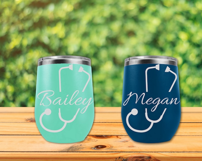 Nurse Personalized Tumbler, Tumbler with Straw, Stethoscope, RN, Nurse Gift, Doctor Gift, Nurse Assistant, Heartbeat Nursing Student