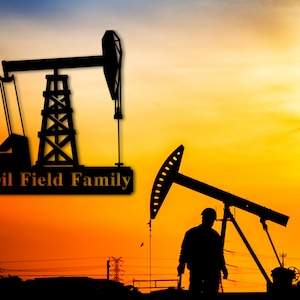 Personalized Metal Name Sign, Custom Oil Field Sign, Oil Rig Welcome Sign, Rustic Metal Wall Art, Split Monogram Metal Sign, Driller Gift