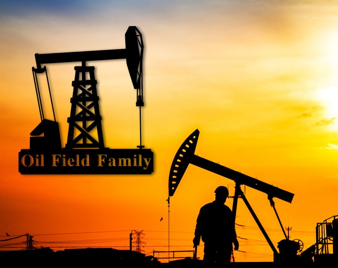 Personalized Metal Name Sign, Custom Oil Field Sign, Oil Rig Welcome Sign, Rustic Metal Wall Art, Split Monogram Metal Sign, Driller Gift