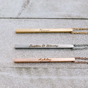 Custom Bar Necklace for Women 4 Sides Personalized Necklace 3D Bar Necklace Personalized 3d Necklace Personalize Valentines Day Gift for Mom