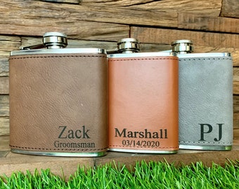Engraved Flask for Groomsmen Gift, Personalized Groomsman Flasks, Custom Flasks Groomsmen, Leather Wrapped Flask Personalized Groomsman Gift