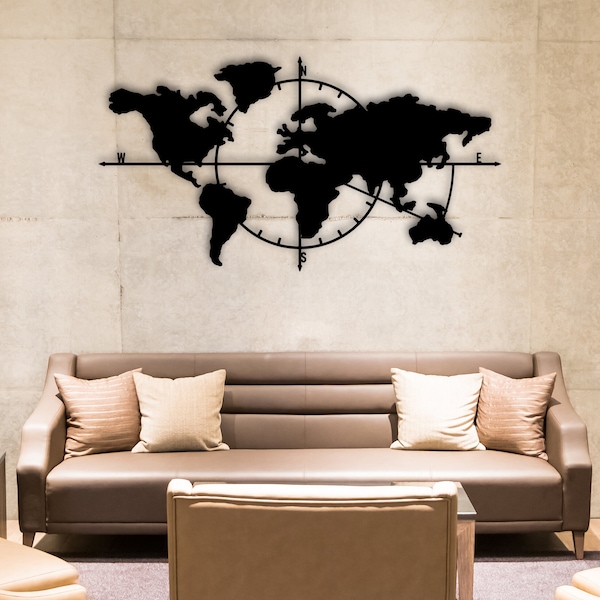 Metal World Map, World Map, Metal Wall Decor, Metal Wall Art, Steel World Map, World Map Interior, Weltkarte, Carte Du Monde Metal, Metall