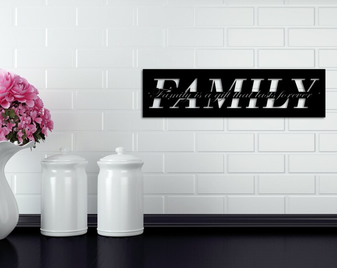 Family Sign, Metal Family Sign, Farmhouse Wall Decor, Anniversary Gift, Mother Gift For Mom, Laser Cut Word Laser Cut Metal Sign, Gift Ideas