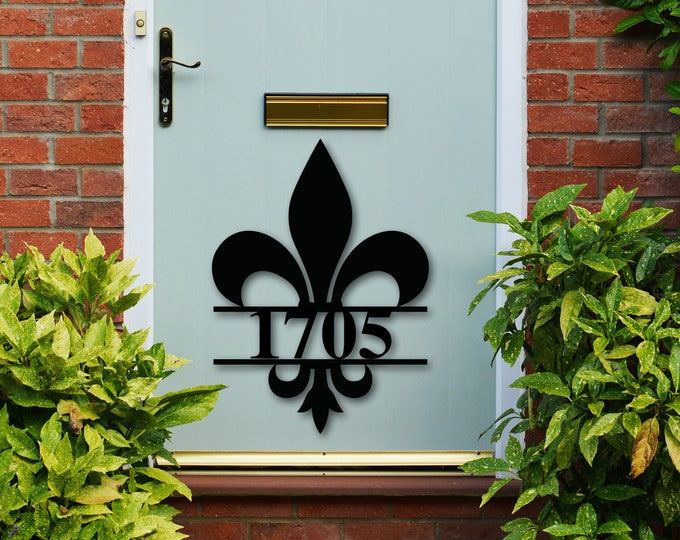 Fleur De Lis House Number Sign, Fleur De lis Address Plaque, Metal Fleur De Lis Address, Customized Fleur De Lis Address Sign, Custom Metal
