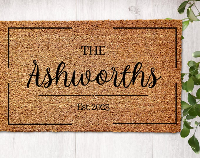 Housewarming Gift, Family Name Doormat, Personalized Doormat, Closing Gift, Custom Family Welcome Mat, Wedding Gift, Personalized Gift, Rug