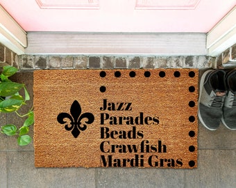 Mardi Gras Doormat, New Orleans, Mardi Gras Masks, Large Doormat, Coir Doormat, Welcome mat, Home Decor