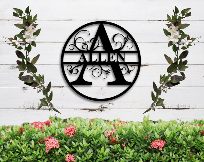 Metal Monogram Door Hanger, Metal Name Sign for Home, Personalized Metal Sign, Custom Family Name Sign, Last Name Sign, Metal Monogram Sign