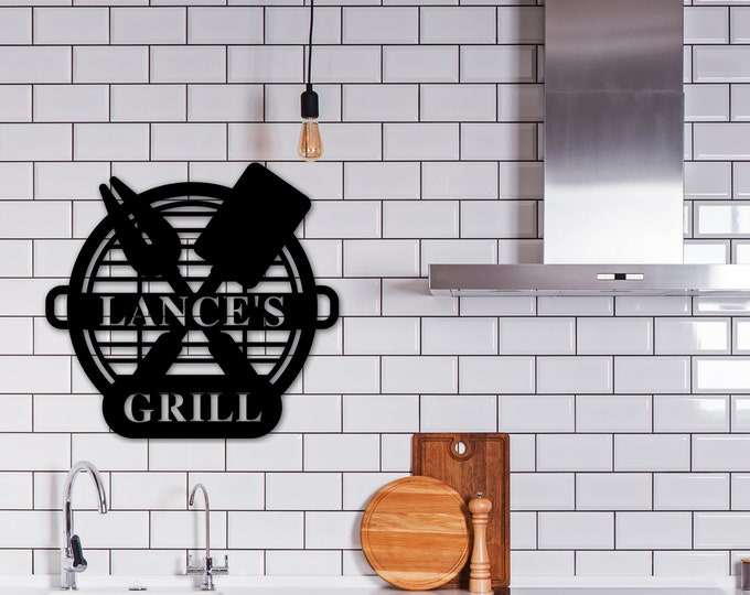 Personalized Metal BBQ Sign, BBQ Grill Sign, Ourdoor Kitchen Metal Signs, Personalized Grill Sign, BBQ Party Decor