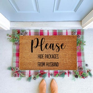 Please Hide Packages From Husband, Door mat, Funny Doormat, Wedding Gift, Housewarming gift, Home Doormat, Welcome mat, closing gift