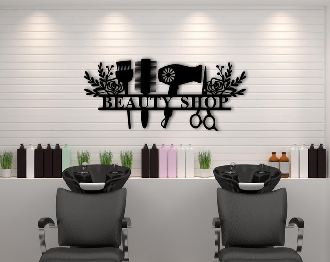 Metal Hair Stylist Sign, Personalized Salon, Custom Business Decor, Custom Metal Sign Booth, Hair Stylist Gift, Scissors Clippers Comb Name