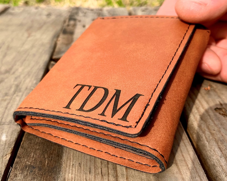 Rustic Tri Fold Mens Leather Wallet Monogrammed With Custom Etsy
