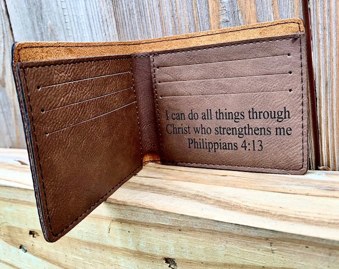 Custom Man's Wallet, Personalized Wallet, Vegan Leather Wallet - Groomsman Gift, Father's Day, Stocking Stuffer, Valentine's Gift for Him