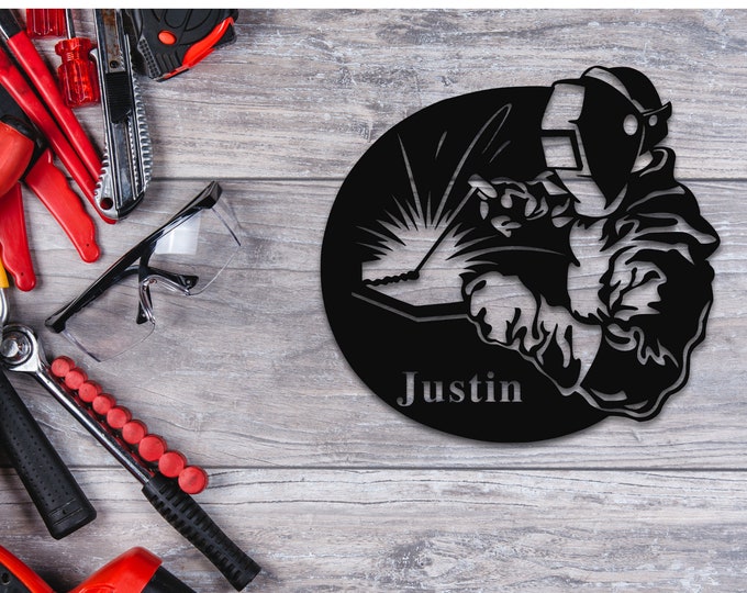 Personalized Welder Name Metal Sign, Mechanic Gift, Gift For Welder, Blue Collar Gift Ideas, Fathers Day Gift, Custom Metal Gift For Dad