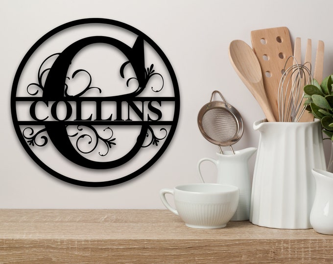 Custom Family Name Metal Sign, Initial Sign, Metal Monogram Sign, Door Hanger, Last Name Sign, Metal Wall Art, Metal Decorative Wall Art