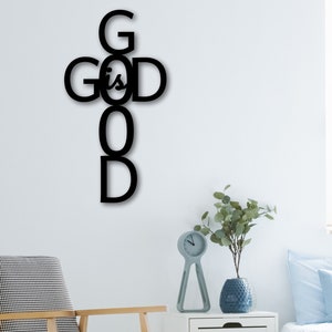 God Bless Our Home Metal Sign, Cross, Religious Decor, God Bless, Spiritual Decor, Religious Wall ARt, God is Good Metal Sign, Wall Hanger
