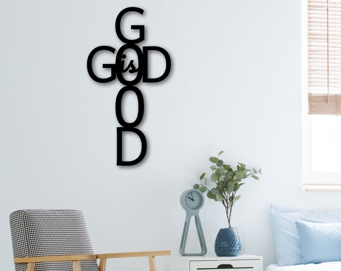 God Bless Our Home Metal Sign, Cross, Religious Decor, God Bless, Spiritual Decor, Religious Wall ARt, God is Good Metal Sign, Wall Hanger