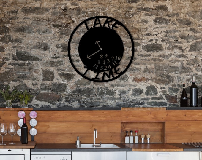 Metal Lake Time Sign, Custom Home Decor, Weekend Home Decor, Custom Metal Art, Custom Metal Clock, Housewarming Gift Ideas, Funny Metal Art