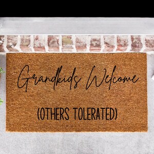 Grandkids Spoiled Here Doormat, Grandparents Gift, Mothers Day Gift, Welcome Mat, Housewarming Gift, Personalized Doormat, Custom Doormat