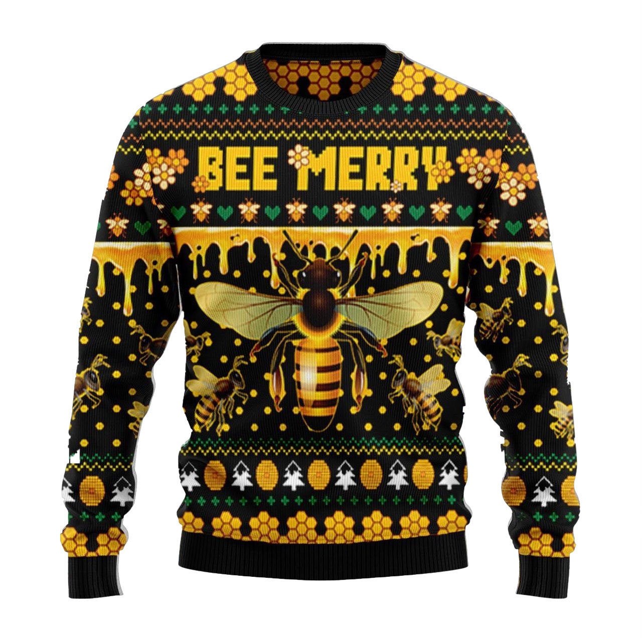 Discover Bee Merry Christmas Pattern Black 3D Sweater