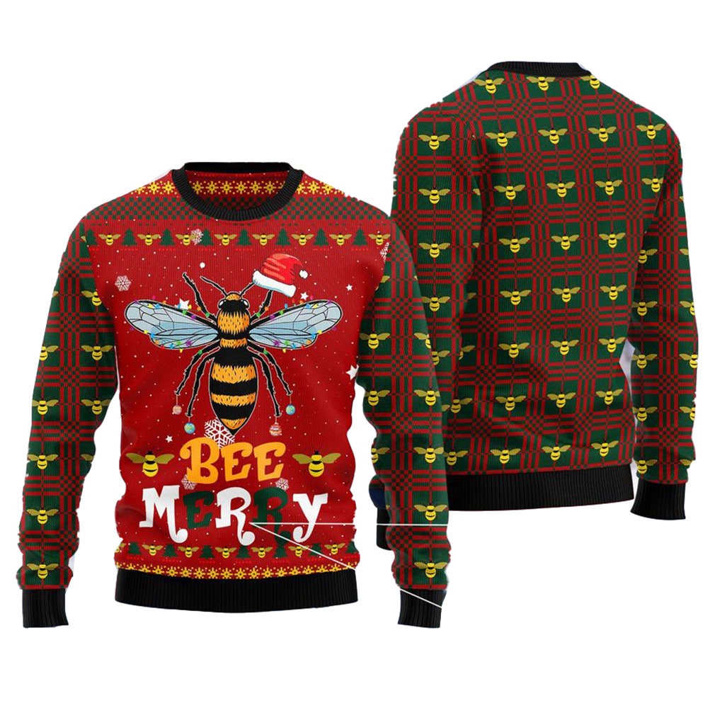 Discover Bee Merry Ugly Sweatshirt Christmas 3D Sweater