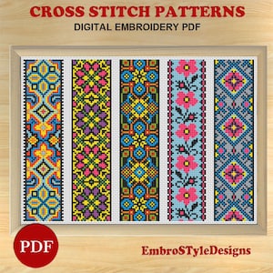 5 Bookmarks Cross Stitch Patterns, Folk ornament bookmarks Cross Stitch Pattern, Ornament Bookmark Embroidery Pattern, PDF file