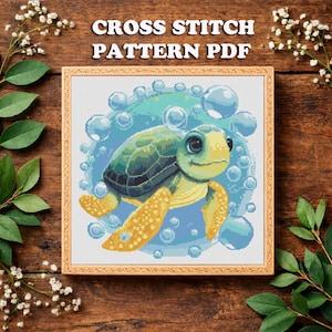 Baby Sea Turtle Cross Stitch Pattern: Watercolor Ocean Animals (PDF Pattern)