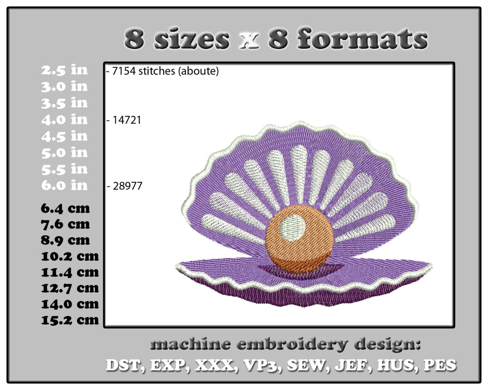 Seashell Embroidery Design: Marine Shell Machine Pattern (8 Sizes ...