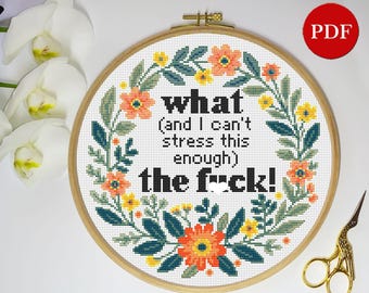 Patrón de punto de cruz de corona floral sarcástica: Bordado sarcástico (patrón PDF)