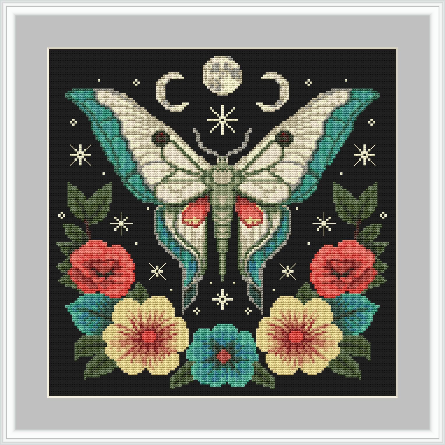 Luna Moth Cross Stitch Pattern: Gothic Moon Embroidery (PDF Pattern) - Etsy