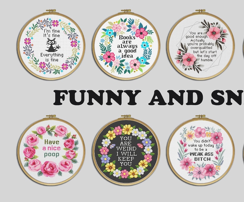 Set of 12 Snarky Cross Stitch Patterns: Funny Sarcastic Bundle (PDF Download) image 9