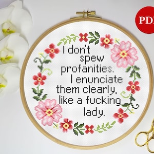 Conjunto de 6 patrones de punto de cruz con citas feministas, paquete Snarky Rude (descarga digital) imagen 2